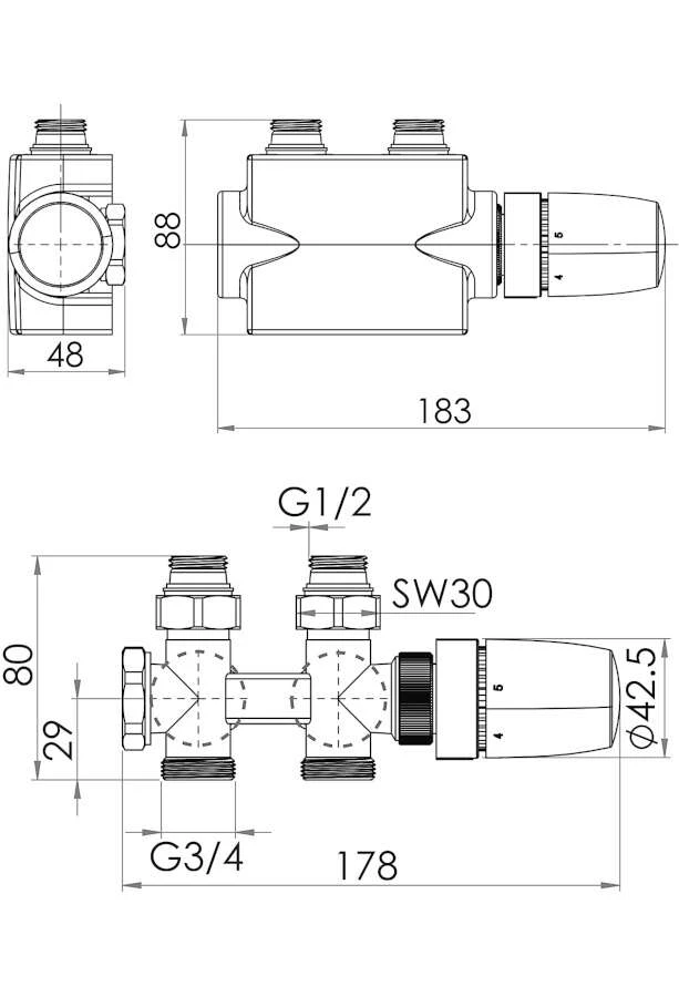 Schulte Thermostat-Set Mittenanschlussgarnitur Mit Blende Weiß 2 Schulte Thermostat-Set Mittenanschlussgarnitur Mit Blende Weiß – Bild 2