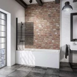 Schulte Komfort Badewannenfaltwand 1-teilig Black Style Dekor Querstreifen