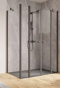 Schulte Garant 2.0 Pendeltür Mit Seitenwand 4-teilig Black Style