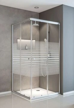 Schulte Sunny Eckeinstieg 2-teilig Promo Querstreifen Silberfarben Variabel 75-90 Cm