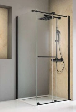 Schulte Toura Schiebetür-Gleittür Mit Rollen Unten Inklusive Seitenwand 8 Mm Black Style