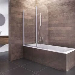 Schulte Badewannenfaltwand Köln 140x114 Cm ESG Klar Hell Alu Natur