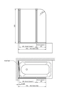 Schulte Badewannenfaltwand Köln 140x114 Cm ESG Klar Hell Alu Natur -Schulte 9109 2
